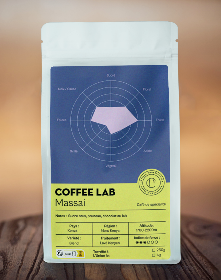 Sachet de café de spécialité Massai avec notes chocolat noisette