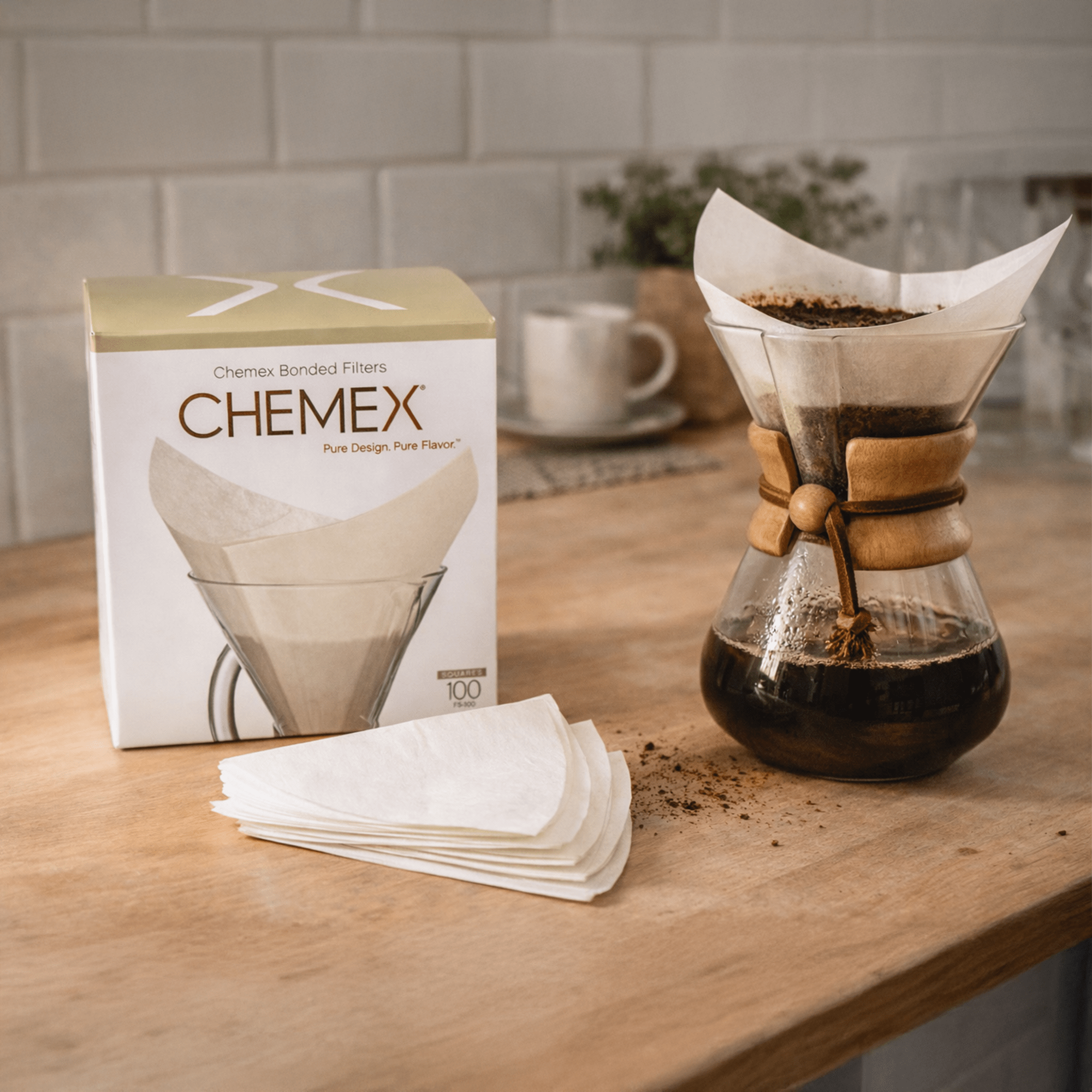 Filtre Chemex papier blanc pré-plié en forme conique