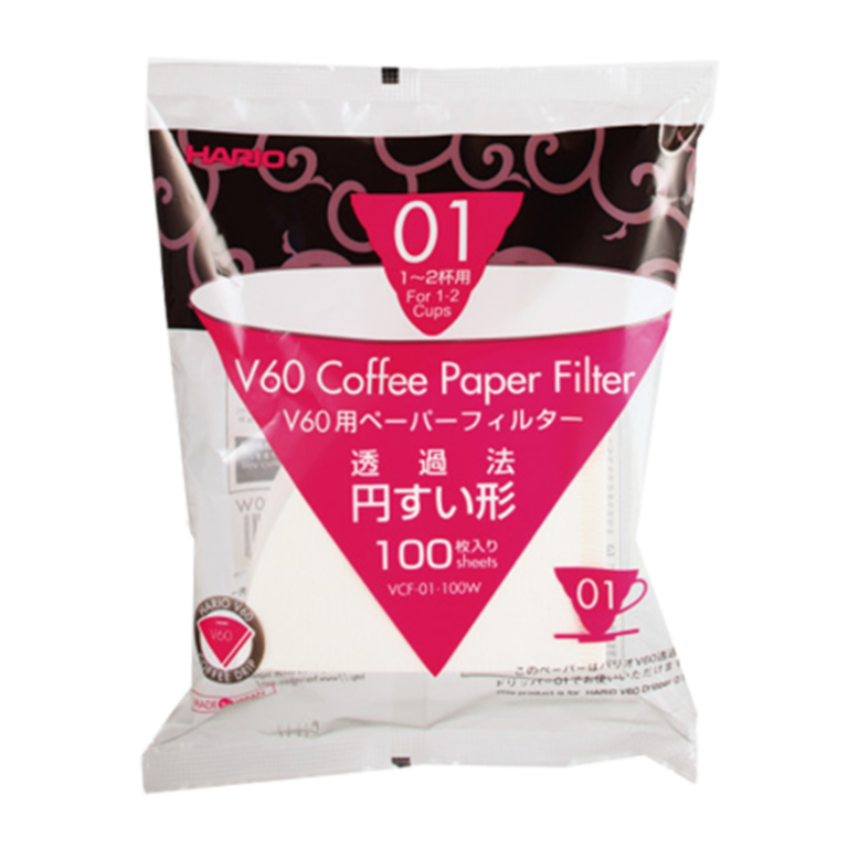 Filtre V60 Hario 01 x100 papier conique blanc pour dripper VDC-01