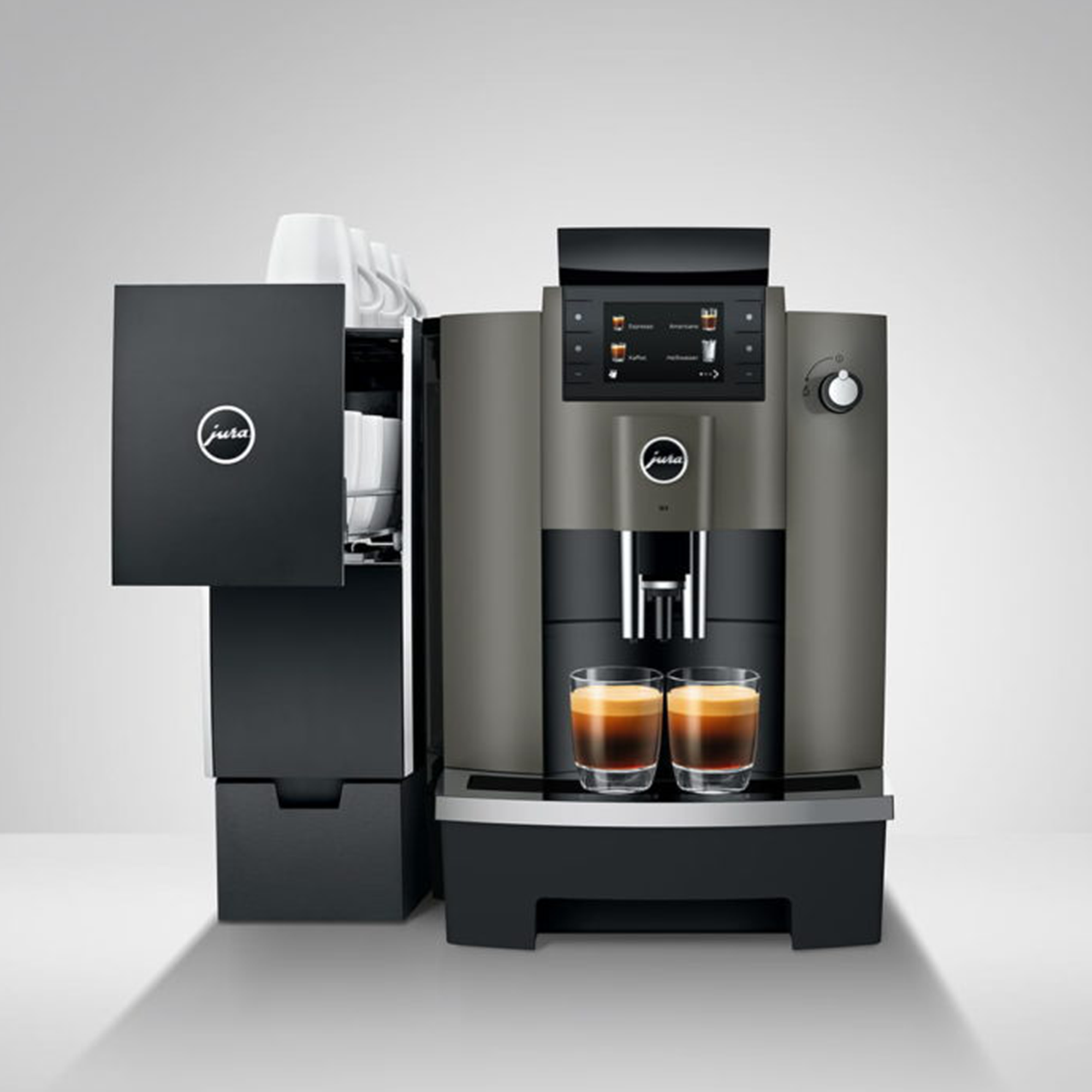 Machine à café Jura W4 Dark Inox avec module latéral et deux espressos servis