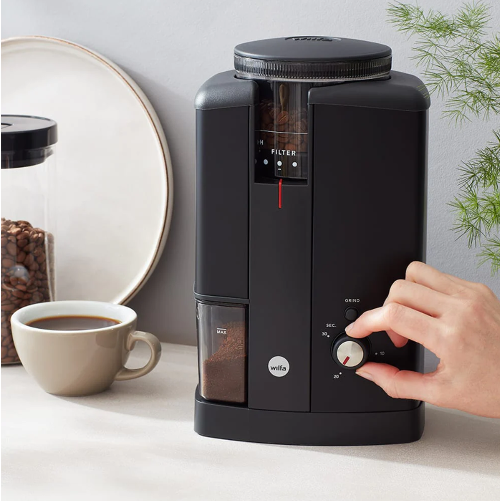 Réglage minuterie du moulin à café électrique Wilfa Aroma