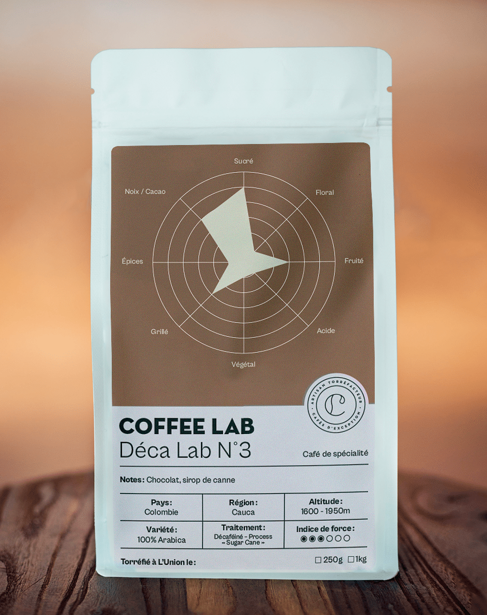 Sachet de café de spécialité en grain 1kg Déca Lab N°3 100% Arabica