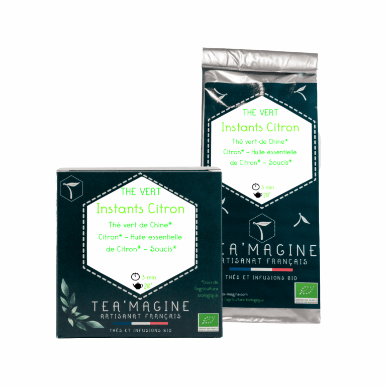 Boite et sachet Instant Citron – Thé vert BIO citron