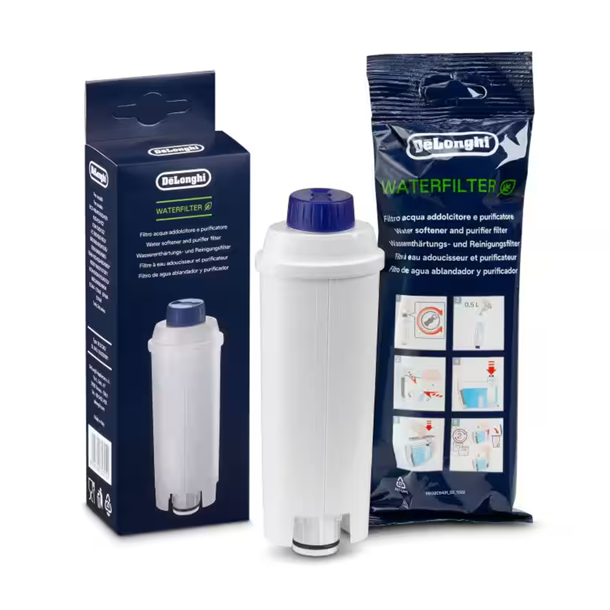 Filtre à eau DeLonghi installé dans réservoir machine