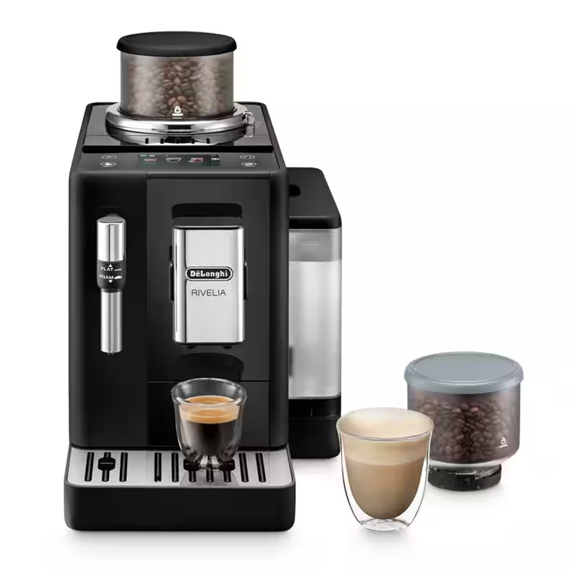 Machine à café Delonghi Rivelia FEB 4435.B Noir Onyx avec réservoir à grains et deux boissons en tasse