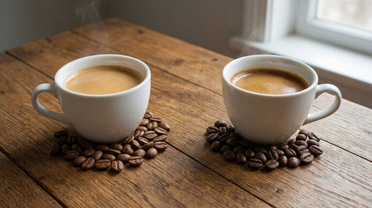 Tasse de café arabica et robusta sur la table